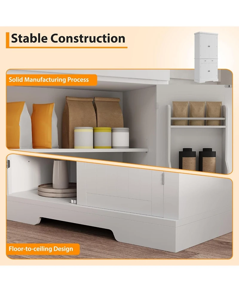 gaomon Kitchen Pantry Cabinet with Drawer, Doors and Shelves, Wood Farmhouse Storage Cabinet, Large Storage Cupboard for Living Room