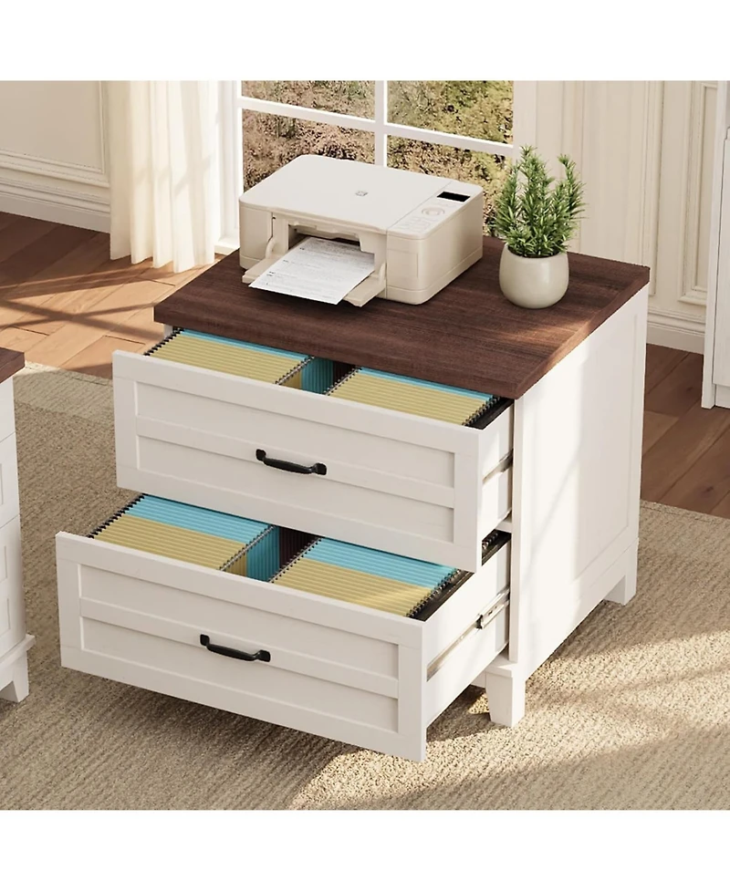 gaomon 2 Drawers Lateral File Cabinet with Deepened Tabletop, Farmhouse Wood Large Filing Cabinet for Legal/Letter File wHanging Rod, Sturdy Frame