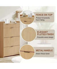 gaomon Wave Design Shoe Cabinet with 3 Slip Drawers, 2 Drawers, Raised Edges, Fluted Shoe Cabinet, Slim Hidden Shoe Organizer, Wooden Shoe Storage
