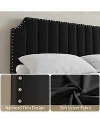 Gaomon Velvet Bed Frame, 50.2 in Tall Headboard & Footboard, Upholstered Platform King Bed Frame with Nailhead Trim, No Box Spring Needed