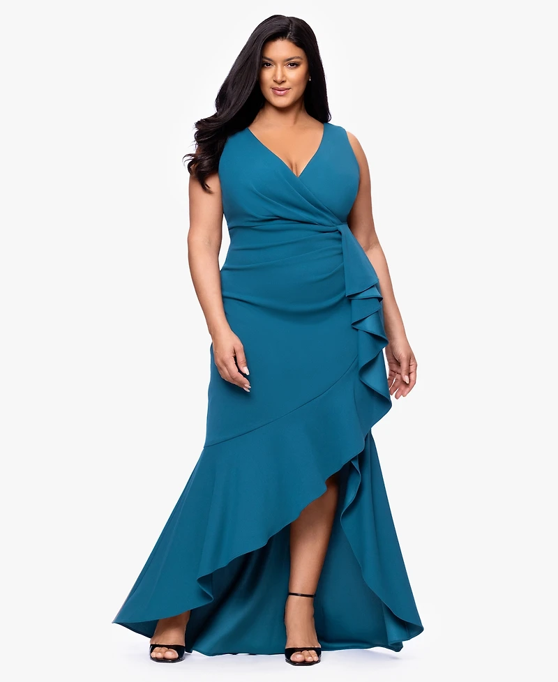 B&A By Betsy and Adam Plus Sleeveless V-Neck High-Low Dress
