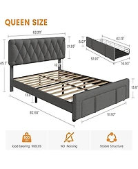 gaomon Queen Upholstered Platform Bed Frame with Storage Drawers Solid Wood Slats No Box Spring Needed