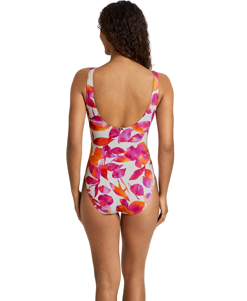 Lauren Ralph Women's Ruffle V-Neck One-Piece Swimsuit