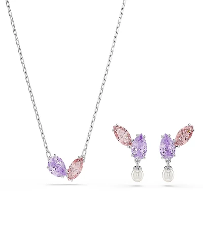 Swarovski x Ariana Grande Rhodium Plated Multicolored Necklace and Earrings Set
