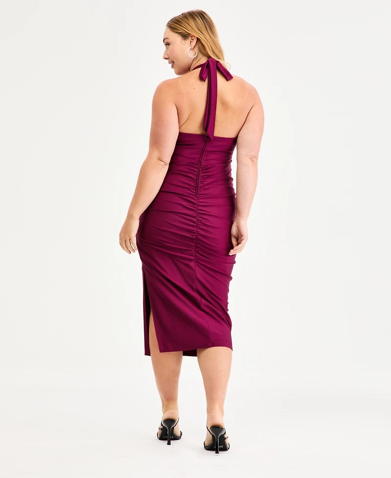 Emerald Sundae Trendy Plus Size Pleated Bodice Halter Midi Dress