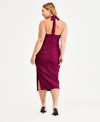Emerald Sundae Trendy Plus Size Pleated Bodice Halter Midi Dress