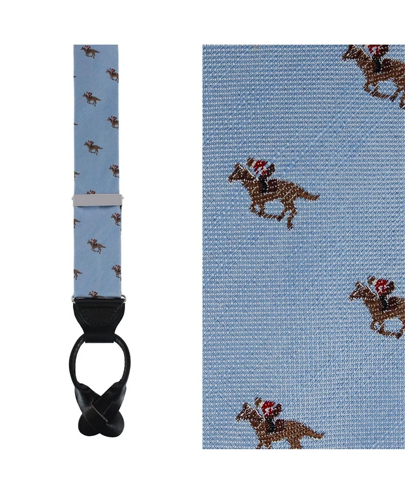 Trafalgar Men's Down The Stretch Racehorse Linen Blend Suspenders & Bow Tie Bundle