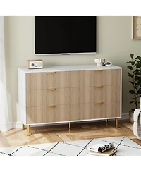 gaomon 6 Drawer Dresser Natural Wood Gold Handles Anti Tip Device