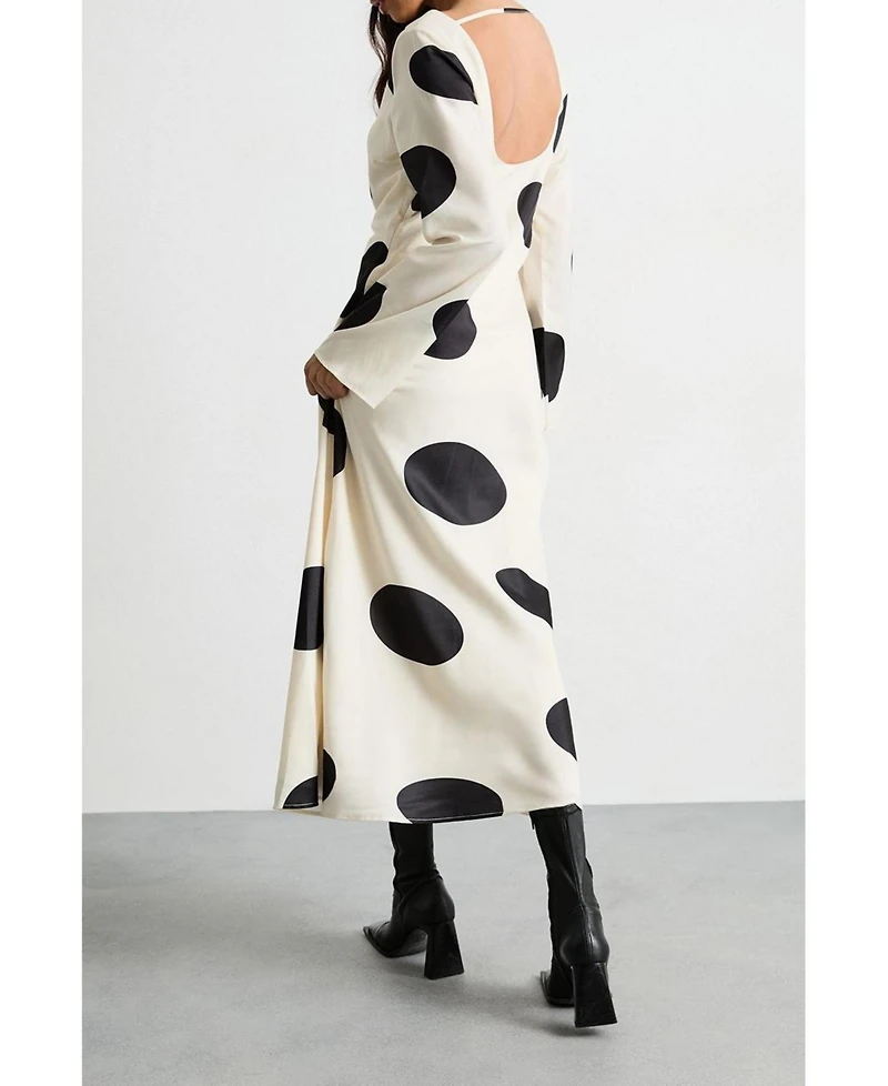 Warehouse Women's Polka Dot Scoop Back Maxi Dress