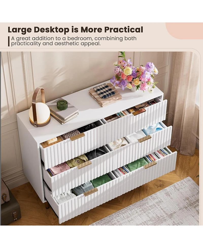 gaomon Fluted 6 Drawer Dresser Modern Design Metal Handles