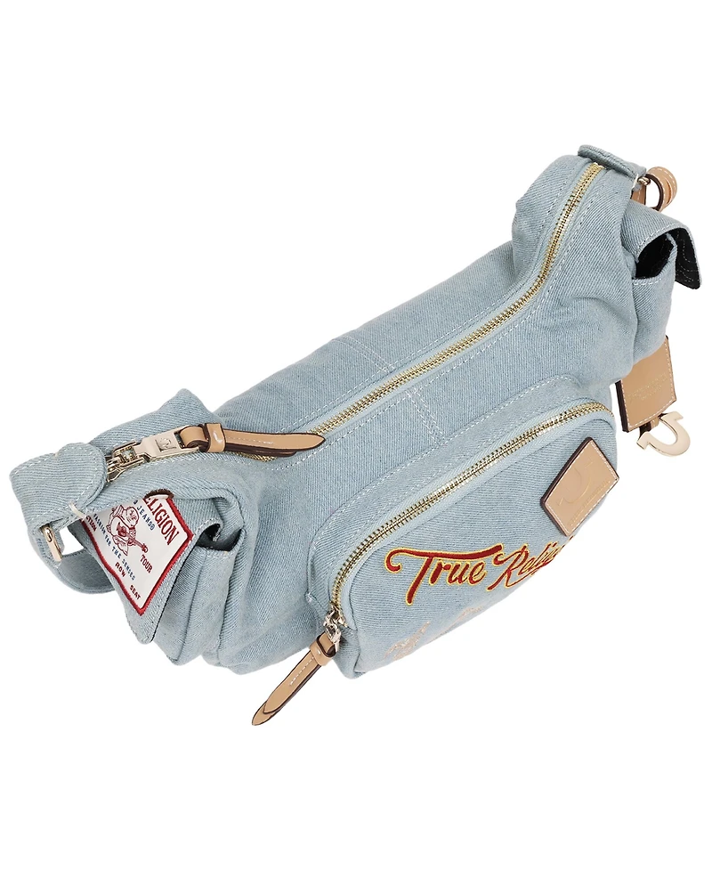 True Religion Multi-Patch Denim Hobo Shoulder Bag