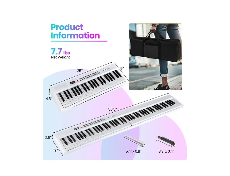 Hongge Key Foldable Electric Keyboard Piano with Wireless Midi and Dual Speakers