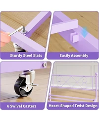 gaomon Kids Daybed with Trundle, Purple, Heart Metal Headboard, Steel Slats, Easy Assembly