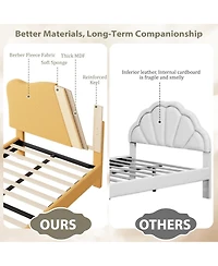 gaomon Bed Frame for Kids with Scallop Headboard, Velvet Upholstered, Sturdy Platform