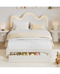 gaomon Queen Bed Frame Adjustable Upholstered Headboard Storage Drawers Boucle Lamb Fleece Led Kids Bed Wood Slats