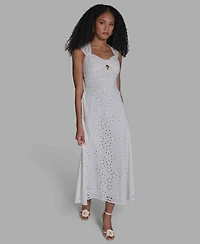 Bcbg Women's Sweetheart Neck Keyhole Eyelet Maxi Dress