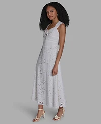 Bcbg Women's Sweetheart Neck Keyhole Eyelet Maxi Dress