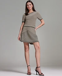 Bcbg Women's Short-Sleeve Mix Pattern Crew Neck Top