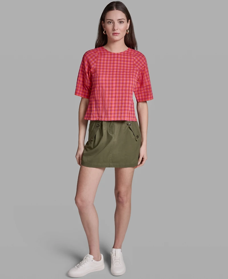 Bcbg Women's Elbow-Sleeve Crinkle Stripe Top