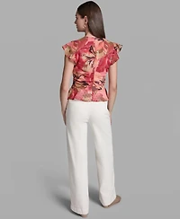 Bcbg Women's Ruched Flutter-Sleeve Printed Top