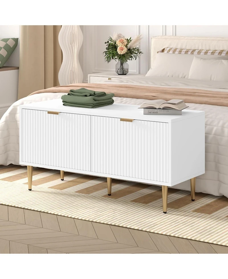 gaomon Modern Shoe Bench for Entryway Storage Bench with Fluted Door Wooden Shoe Cabinet for Foyer