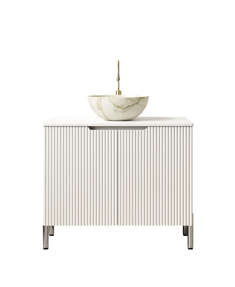 Sillysis 30" Freestanding Bathroom Vanity with Carrara Marble Top, Ceramic Bowl Sink & Double Door Storage Cabinet