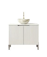 Sillysis 30" Freestanding Bathroom Vanity with Carrara Marble Top, Ceramic Bowl Sink & Double Door Storage Cabinet