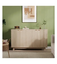 gaomon Fluted Cabinet with Storage Buffet Sideboard with Adjustable Shelves and Gold Handles for Living Room Entry and Kitchen Natural