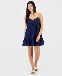 Madden Girl Juniors' Eyelet Embroidered Sleeveless Mini Dress