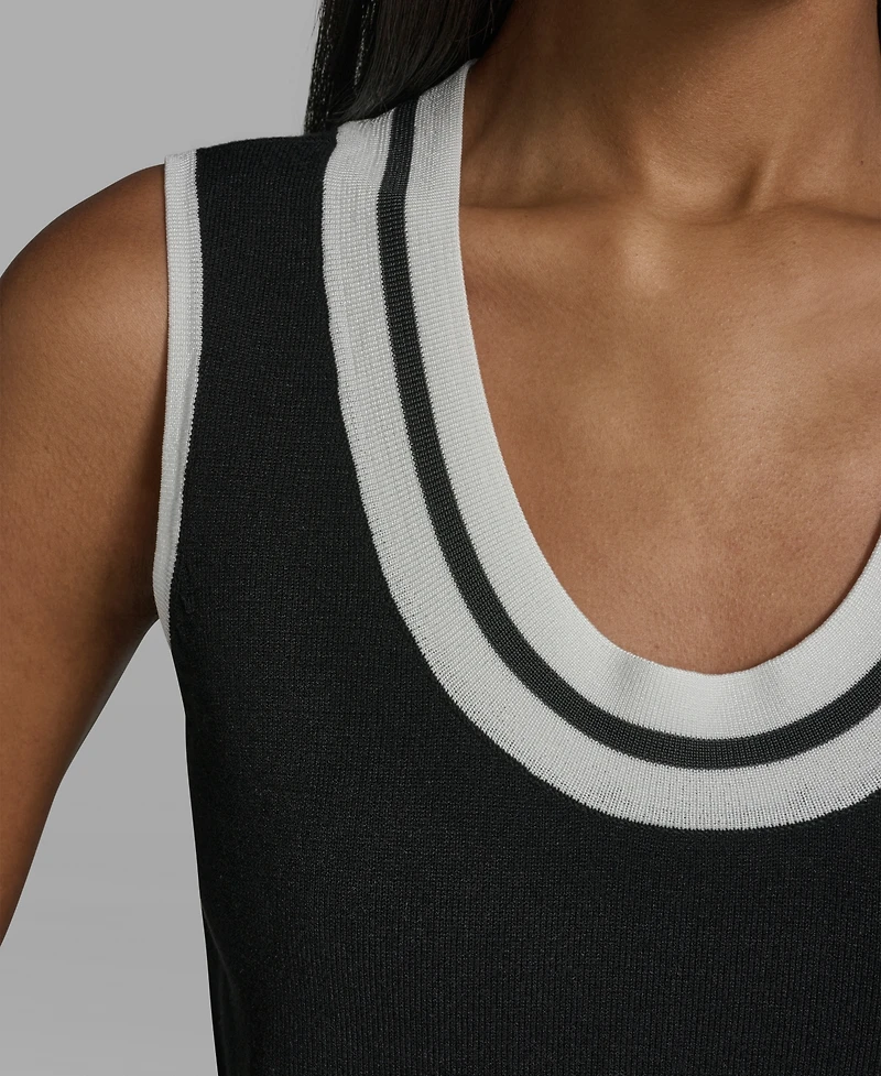Karl Lagerfeld Women's Scoop-Neck Sleeveless Knit Top with Contrast Trim
