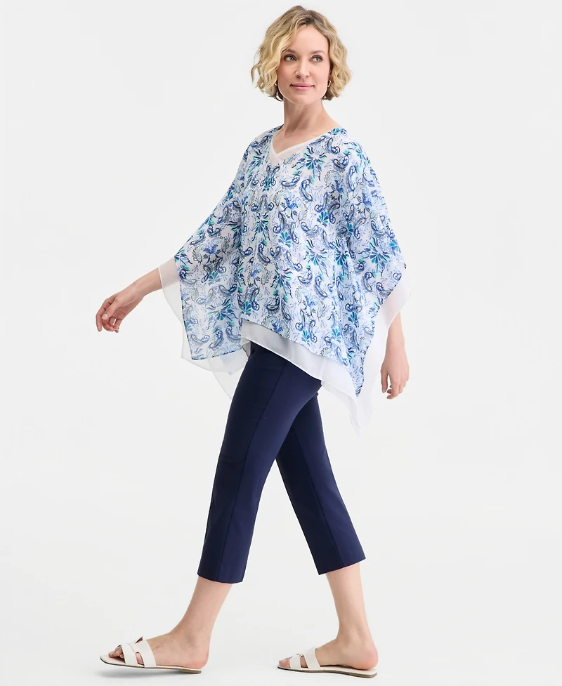Jm Collection Women's Printed Layered Poncho Top, Macy's Exclusive