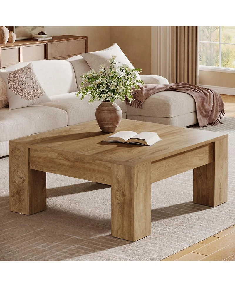 Tribesigns Square Coffee Table, 39-Inch Farmhouse Wooden Table with Sturdy Legs