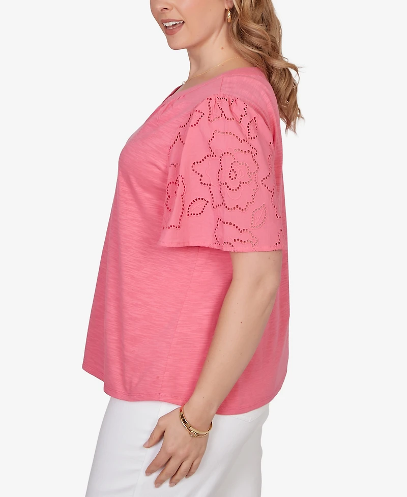 Ruby Rd. Plus Eyelet Sleeve Cotton Jersey Top