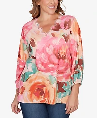 Ruby Rd. Plus Scalloped Neck Bold Floral Knit Top
