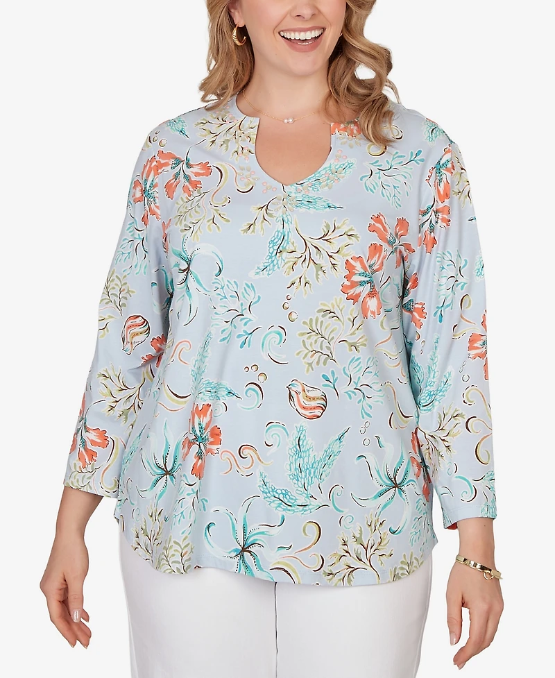 Ruby Rd. Plus Embellished Oceania Floral Knit Top