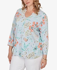 Ruby Rd. Plus Embellished Oceania Floral Knit Top