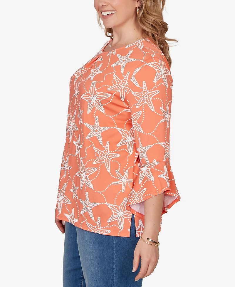 Ruby Rd. Plus Starfish Puff Print Flutter Sleeve Top