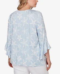 Ruby Rd. Plus Size Starfish Puff Print Flutter Sleeve Top