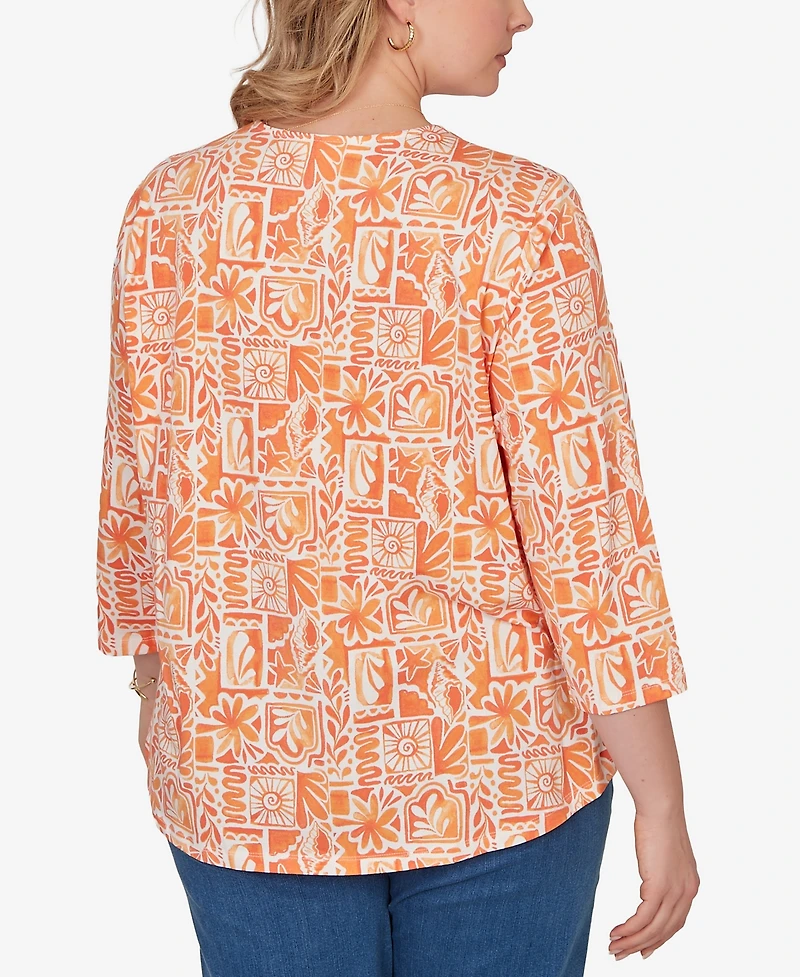 Ruby Rd. Plus Seashell Patchwork Knit Top