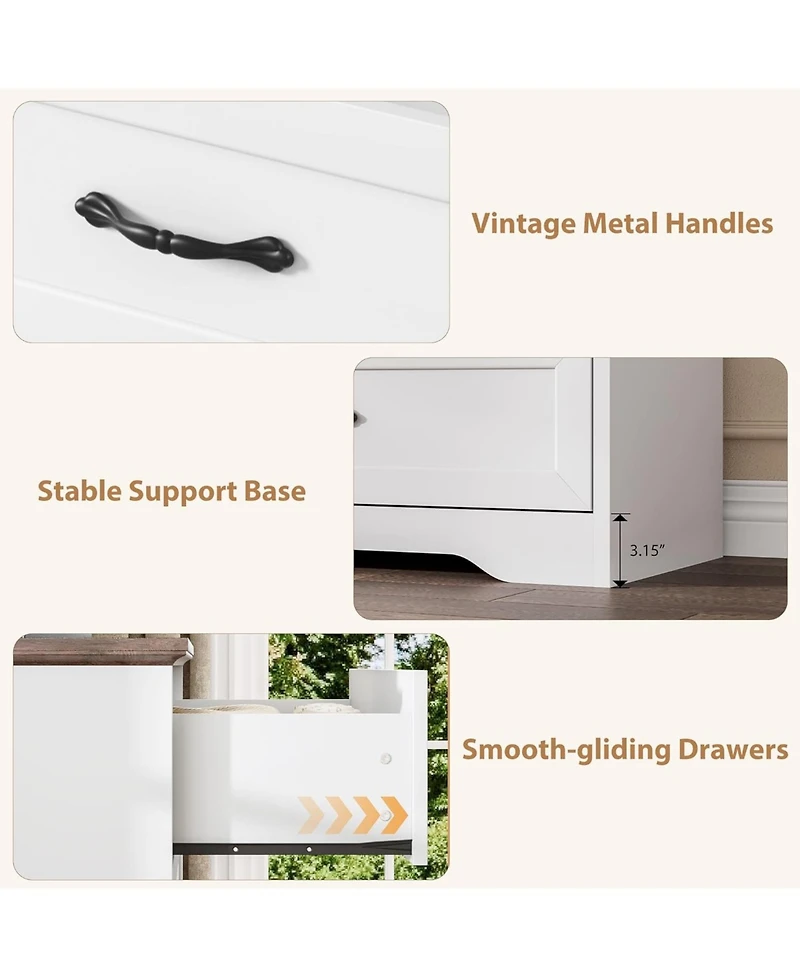 gaomon Farmhouse 5 Drawers Dresser for Bedroom, 44'' Tall Chest of Drawer, Wooden Vertical Dresser with Metal Handles and Stable Base