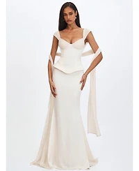Miss Circle Women's Jessalyn Ivory Sweetheart Peplum Mermaid Wedding Dress with Chiffon Scarf
