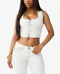 True Religion Women's Lace Up Denim Top