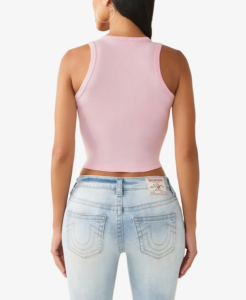 True Religion Women's Applique Lace Up Rib Tank Top