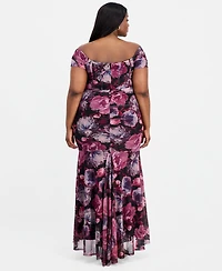 Emerald Sundae Trendy Plus Off-The-Shoulder Mesh Dress