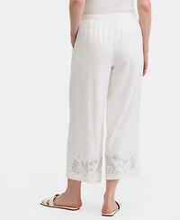 Jm Collection Women's High-Rise Embroidered Linen-Blend Cropped Pants, Macy's Exclusive