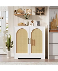 gaomon Modern Console Table Storage with 2 Rattan Doors and Shelves