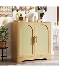 gaomon Modern Console Table Storage with 2 Rattan Doors Shelves