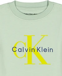 Calvin Klein Toddler and Little Boys' 2T-7 Relaxed Monogram T-Shirt Natural Denim Shorts, 2-Piece Set