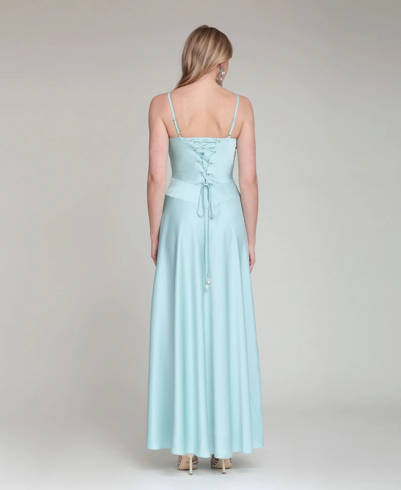 Avec Les Filles Women's V-Neck Laced-Up Bias Cut Gown Dress