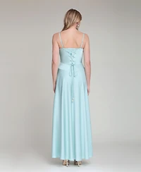 Avec Les Filles Women's V-Neck Laced-Up Bias Cut Gown Dress